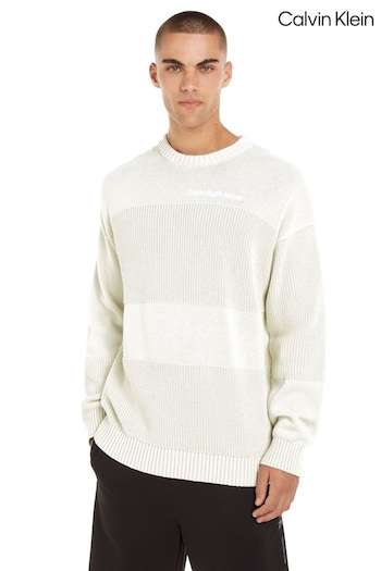 Calvin Klein Knitted Crew Neck White Jumper (B34349) | £120