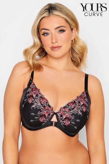 Yours Curve Black Dramatic Embrodiery Padded Bra (B34474) | £29