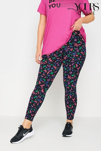 Yours Curve Black YOURS ACTIVE Curve Black Abstract Print Leggings pantaloncino (B34489) | £24