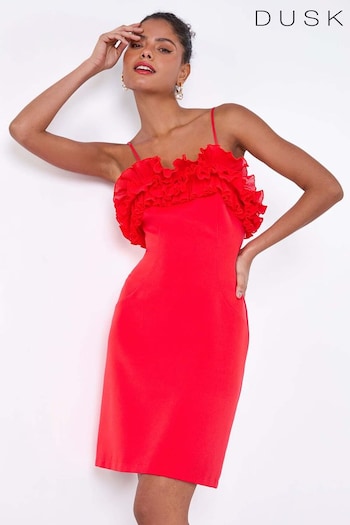 Dusk Red Frill Detail Stretch Dress (B34493) | £50