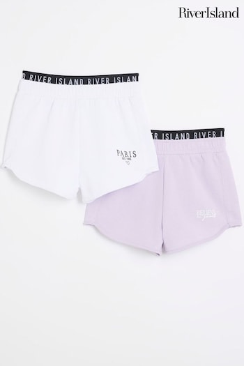 River Island Purple these Waistband Runner 100% Cotton Shorts 2 Pack (B34614) | £16