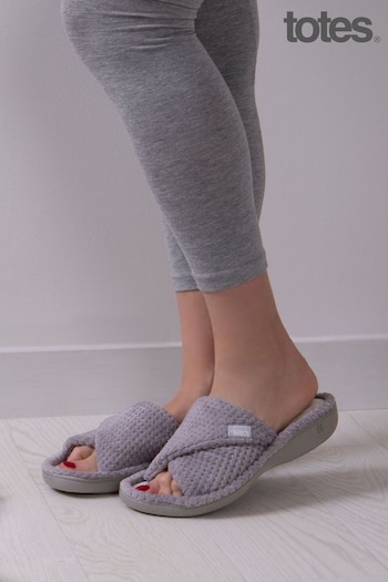 Totes STAUD Grey Popcorn Turnover Open Toe Slippers (B34660) | £22