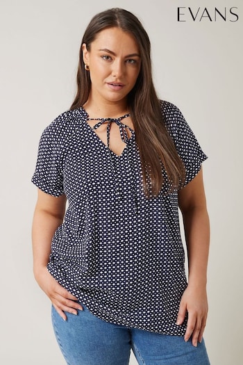 Evans Curve Dot Print Tie Neck Blouse (B34808) | £32