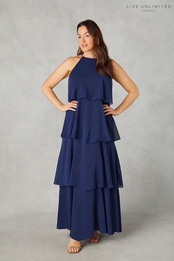 Live Unlimited Blue Curve Petite Ruffle Tiered Maxi Dress (B34877) | £129