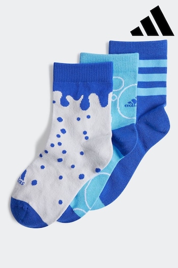 adidas Blue/White Kids Graphic Socks 3 Pack (B34889) | £9