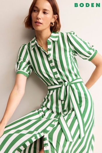Boden Green Stripe Libby Jersey Midi Shirt Dress (B34893) | £90