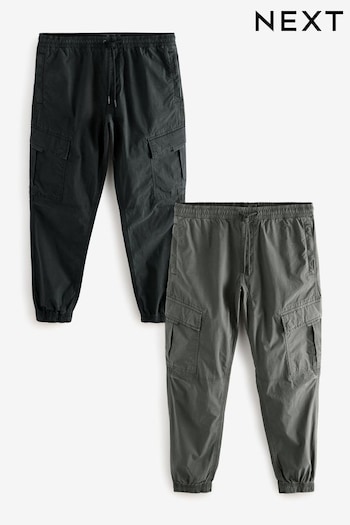 Black/Charcoal Grey Slim Tapered Fit Stretch Utility Cargo Trousers 2 Pack (B34918) | £70