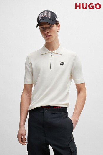 HUGO Saston Zip Neck Box Logo Polo dubbelstickade Shirt (B34979) | £159