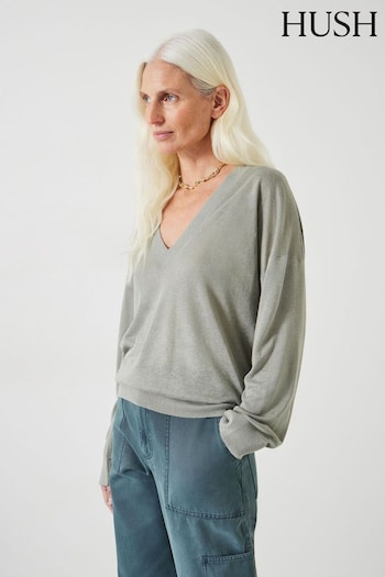 Hush Green Aston Linen Blend Knitted Top (B35020) | £65