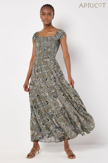 Apricot Green Scarf Print Milkmaid Maxi Dress (B35071) | £40