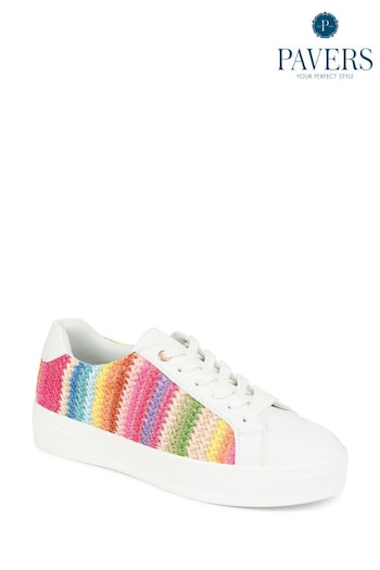 Pavers Colourful Lace-Up White Trainers (B35093) | £35