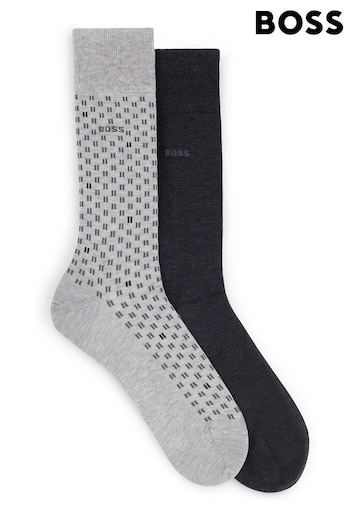 BOSS Grey Multi Regular Length Logo 2 Pack Socks (B35169) | £21