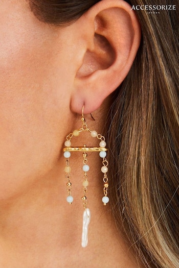 Accessorize Gold Tone 14ct Plated Pearl Chandelier Drop Earrings (B35252) | £24