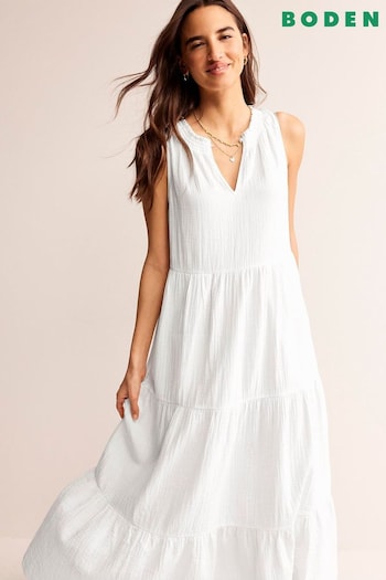 Boden White Double Cloth Maxi Tiered Dress (B35270) | £90