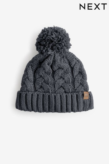 Charcoal Grey Cable Knit Pom Hat (1-16yrs) (B35284) | £5 - £9