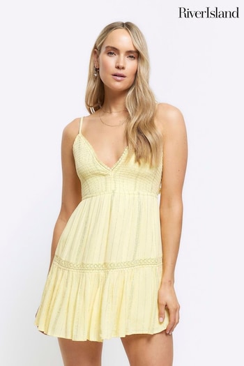 River Island Yellow Shirred Tiered Mini Dress (B35295) | £30
