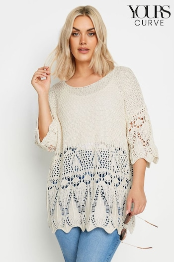 Yours Curve raiders Ivory White Crochet Detail Jumper (B35330) | £32