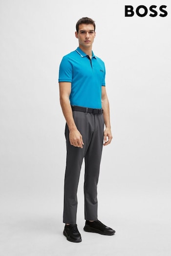 BOSS Blue Cotton-Blend Polo Shirt With Contrast Logos (B35385) | £99