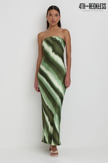4th & Reckless Green Tessi Satin Printed Maxi Dress (B35400) | £55