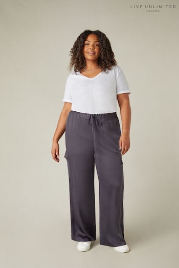 Live Unlimited Curve Grey Satin Cargo Trousers (B35401) | £65