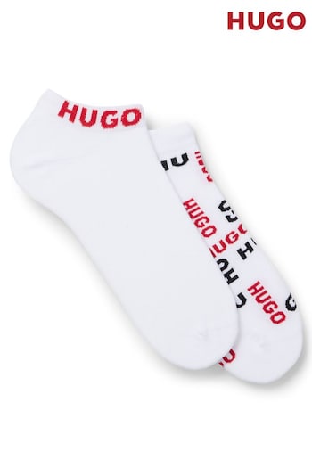 HUGO Cotton Blend Ankle White Socks 2 Pack With Logos (B35596) | £11