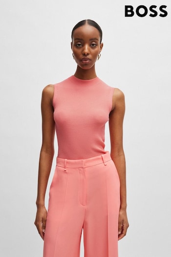 BOSS Pink Sleeveless Mock-Neck Top With Ribbed Structure (B35673) | £129