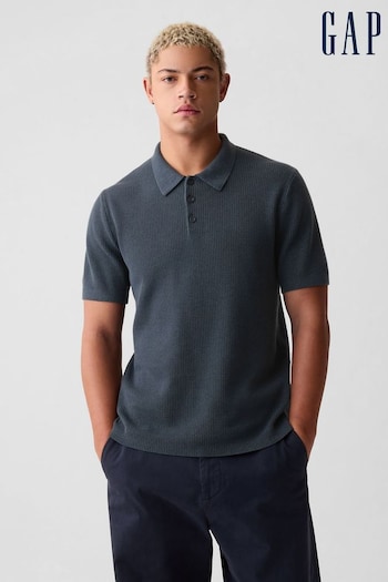 Gap Blue Cotton Textured Short Sleeve Polo Wyndings Shirt (B35676) | £35
