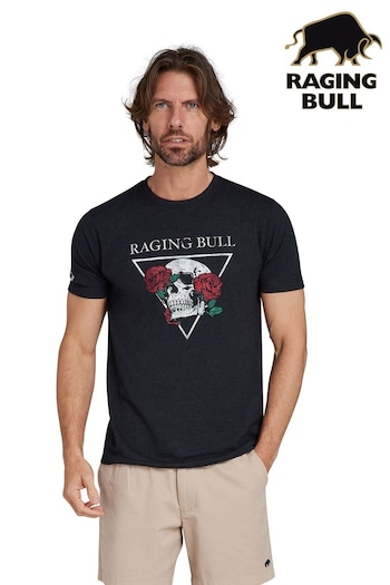 Raging Bull Rose Skull Black T-Shirt (B35718) | £32 - £34