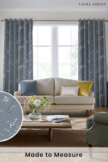 Laura Ashley Dark SeaLogo Blue Pussy Willow Made to Measure Curtains (B35809) | £91
