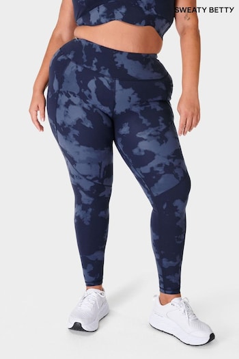 Sweaty Betty Blue Fade Print Full Length Power Workout jeans Leggings (B35811) | £88