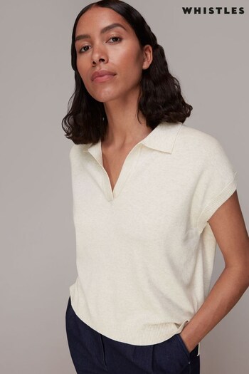 Whistles Natural Lyla Short Sleeve Polo Matte Shirt (B35847) | £89