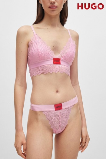 HUGO Pink Thong in Geometric Lace With Red Logo Label (B35997) | £24