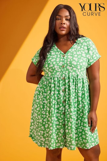 Yours Curve Green Limited Button Front Smock Dress (B36023) | £28