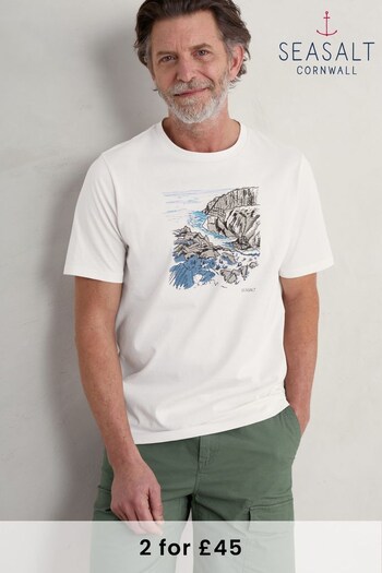 Seasalt Cornwall White Mens Midwatch T-Shirt (B36030) | £30