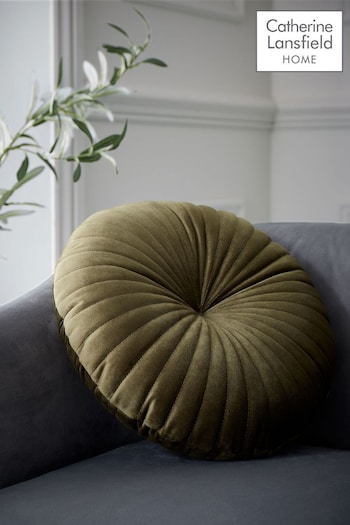 Catherine Lansfield Olive Green Round Cushion Soft Touch Cushion (B36109) | £12
