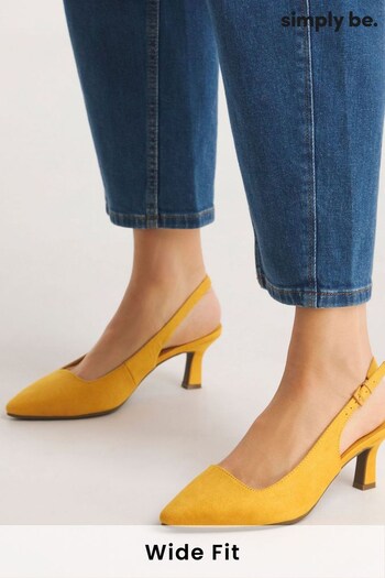 Simply Be Yellow Flexi Sole Kitten Heel Slingback Shoes (B36223) | £30