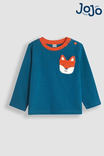 JoJo Maman Bébé Teal Fox Appliqué Pocket Top (B36234) | £16