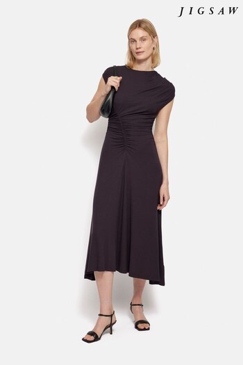 Jigsaw Purple Drape Pleat Jersey Dress (B36235) | £155