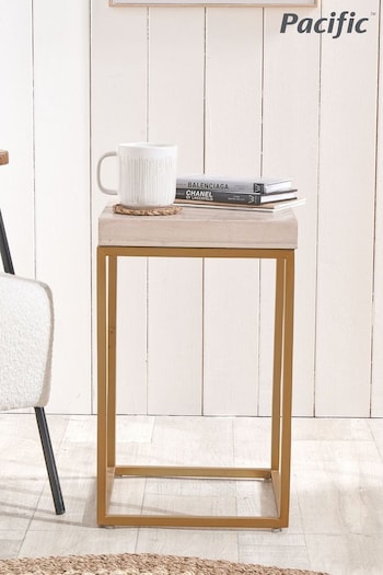 Pacific Mirrored Beige Granite and Gold Metal Square Side Table (B36271) | £279.99