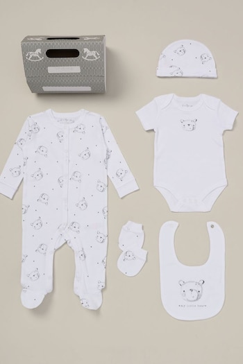 Rock-A-Bye Baby Boutique Printed White All in One Cotton 5-Piece Baby Gift Set (B36289) | £25