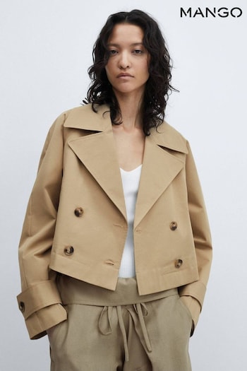 Mango Cropped Brown Trench Jacket With Lapels (B36299) | £60