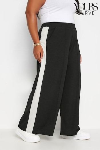 Yours Curve Black Side Stripe Wide Leg Trousers (B36338) | £27