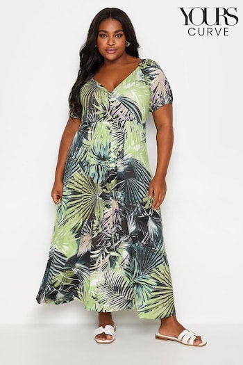 Yours Curve Green Leaf Print Wrap Maxi Dress (B36385) | £37