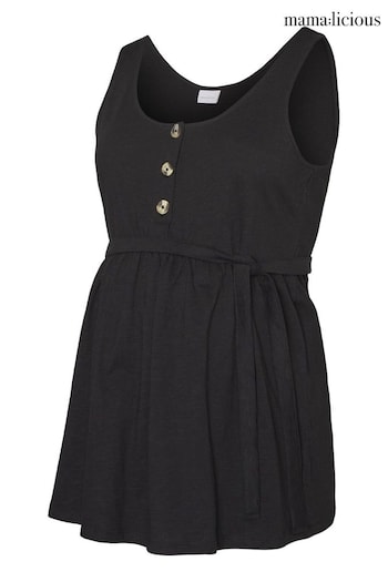 Mamalicious Black Maternity Button Front Sleeveless Dress With Nursing Function (B36410) | £20