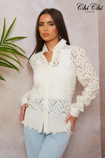 Chi Chi London White Cutwork Detail Shirt (B36428) | £48