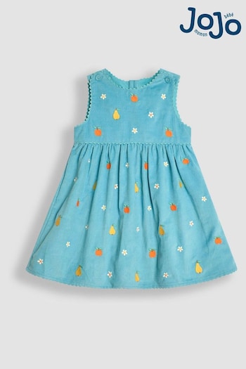 JoJo Maman Bébé Duck Egg Blue Fruit Embroidered Cord Dress (B36436) | £28