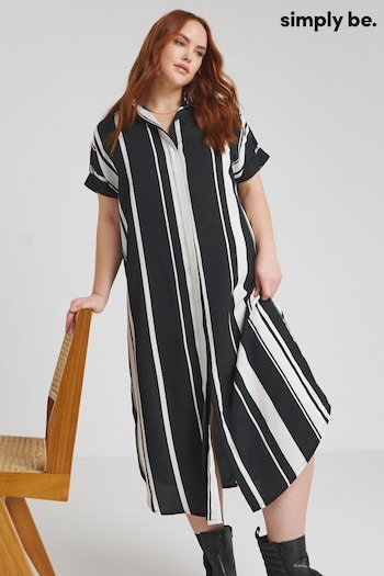 Simply Be Boxy Shirt Mono Stripe Dress (B36473) | £29