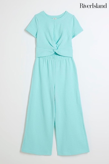 River Island Blue Girls Wrap Top and Palazzo Trousers Set (B36481) | £25