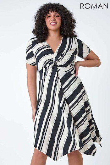 Roman Black Stripe Print Twist Front Dress (B36550) | £42