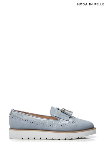 Moda in Pelle Blue Eilani Brogue Detail Eva Wedge Loafers (B36584) | £89